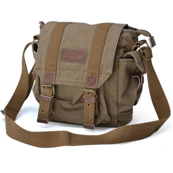 Canvas Messenger Bag - Small Vintage Shoulder Purse Crossbody Satchel - Picture 2 of 7